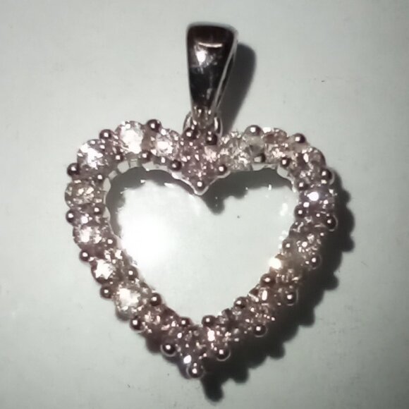 14Kt White Gold 0.61ctw Champagne Diamond Open-Heart Pendant - Picture 1 of 4
